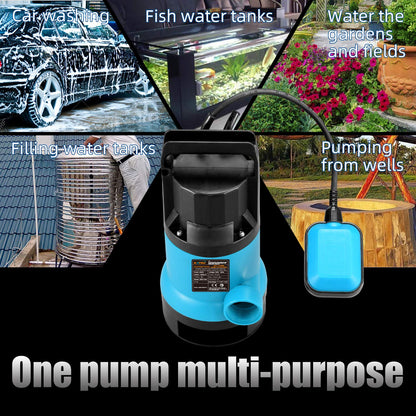 KATSU 400W Portable Submersible Pump for Clean and Dirty Water 8000L/h for Garden Pond, Pools, Ditches + 10m 1" PVC Hose + Quick Coupler Connector +