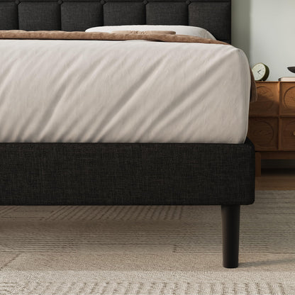 Yocreat Small Double Bed Frame, Easy Assembly, Sturdy Wooden Slat Support, Upholstered Platform with Headboard, No Box Spring Needed
