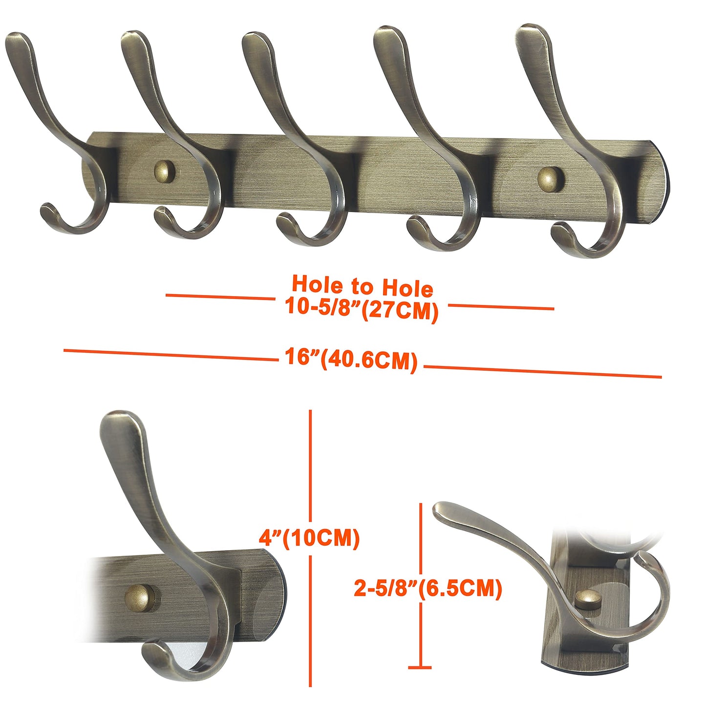 SKOLOO Coat Rack Wall Mount - Modern, Metal Wall Coat Rack with 5 Hooks, Pack of 2, Sturdy Wall Hook Rack Rail for Hanging Coat, Jacket, Clothes, Hat