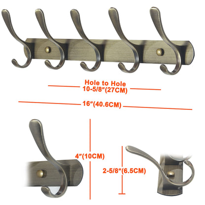 SKOLOO Coat Rack Wall Mount - Modern, Metal Wall Coat Rack with 5 Hooks, Pack of 2, Sturdy Wall Hook Rack Rail for Hanging Coat, Jacket, Clothes, Hat