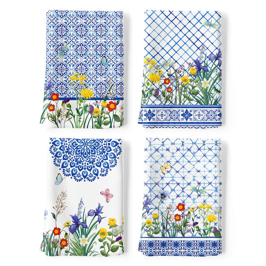 Arquiel Retro Wildflower Kitchen Towel 100% Cotton Quick Dry Dish Towels 48 x 70CM, Dishcloth Hand Towels for Housewarming Gifts Dining, Home,