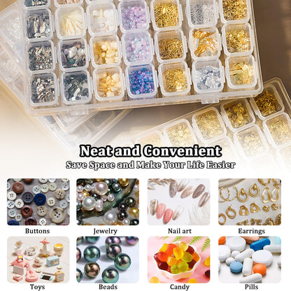17x11cm Small Storage Box with Lid 28 Grids Diamond Art craft Storage Box with Compartments Clear Plastic Organiser Bead Screw Storage Boxes Jewelry