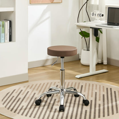 FIRAVOE Backless Rolling Office Stool, Adjustable Swivel Work Chair with Wheels, 49.5–67.6 cm Height