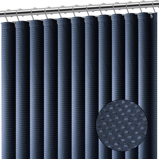 Clara Clark Navy Blue Shower Curtain - Hotel Quality Waffle Fabric Bath Curtain 72x72, Heavy Duty Waterproof Shower Curtains for Bathroom