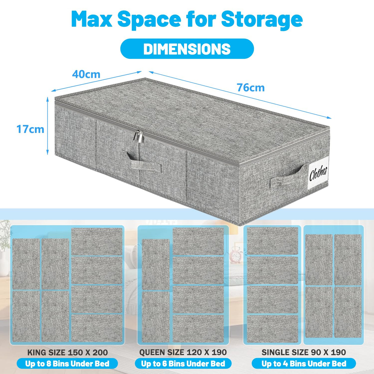 Under Bed Storage Box with Lid 2 Pack, Low Profile Foldable Underbed Clothes Organiser Under Sofa and Cot