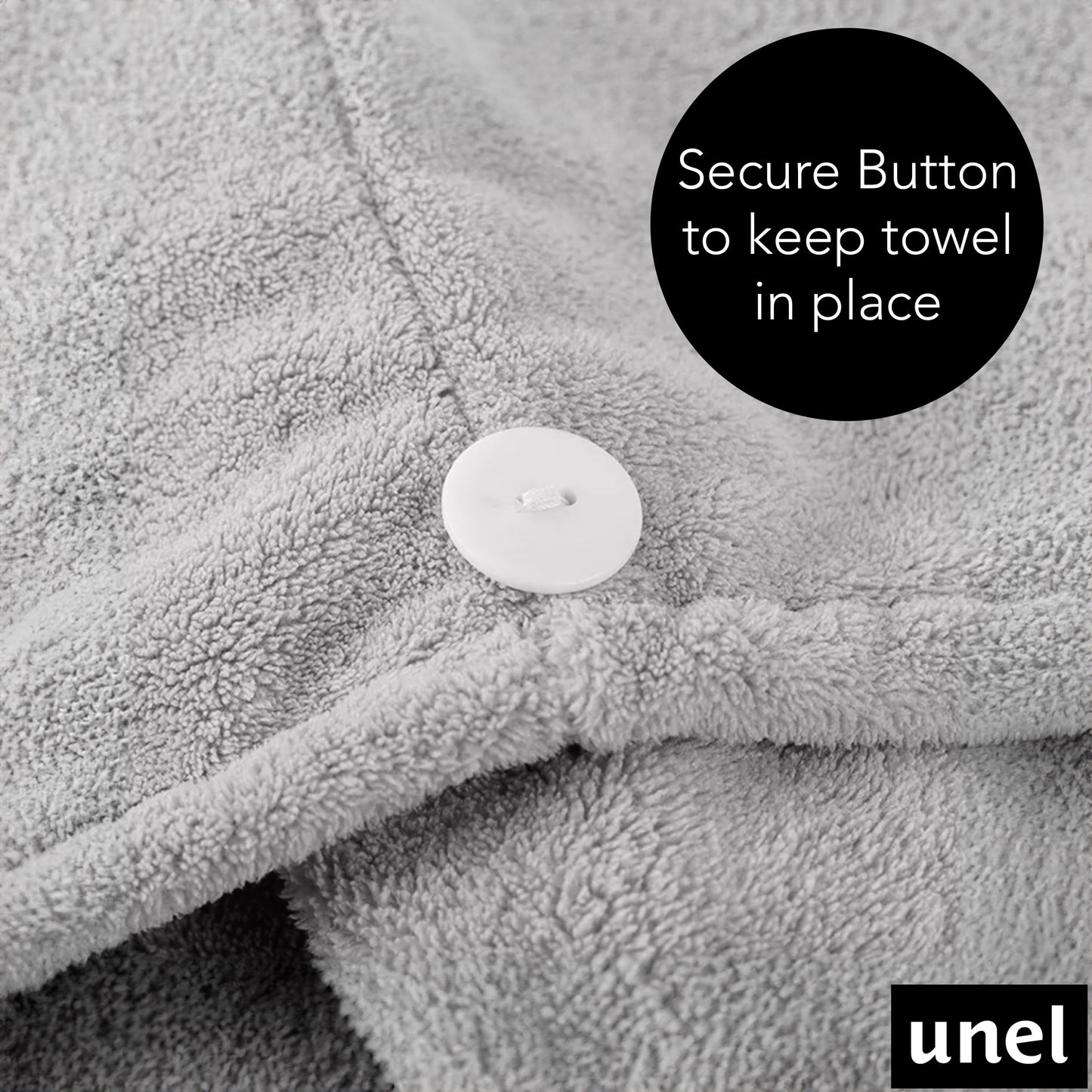 unel Microfiber Hair Towel, Fast Drying Soft and Anti Frizz Head Towel, Super Absorbent Turban Cap 65cm x 25cm (Grey, 1)