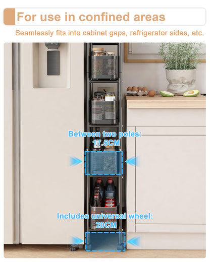 UMDONX Metal Kitchen Trolley with Pull out Drawer Basket Narrow 5 Tier