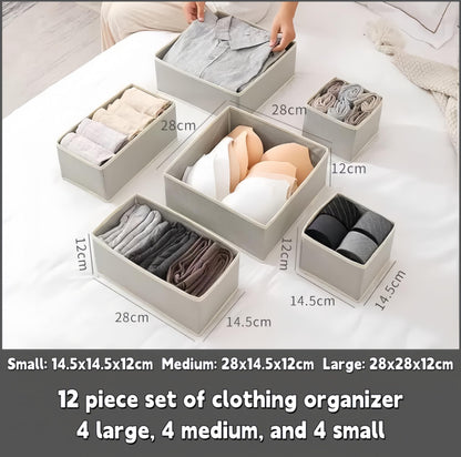Uwenkjie 12-Piece Fabric Drawer Organiser Set - Foldable Storage Compartments for Clothes, Underwear, Socks, Scarves & Cosmetics
