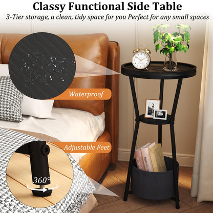 Yusong Round Side Table, Small Drink Table for Small Spaces, 3-Tier Industrial End Table, Accent Nightstand Bedside Table for Living Room, Bedroom