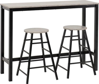 Seconique Athens Breakfast Bar Table and 2 Chairs Set in Concrete Effect