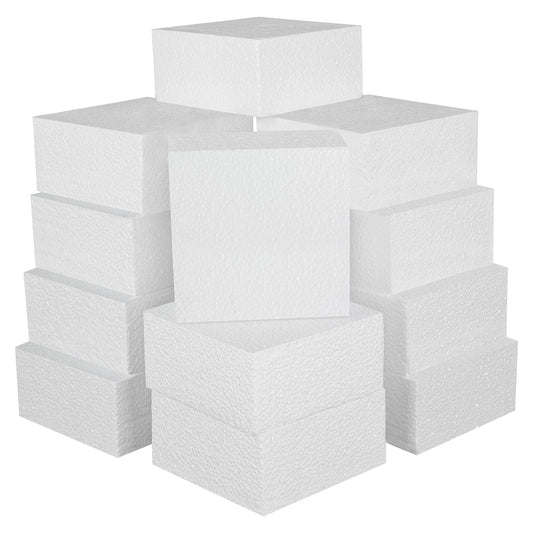 BELLE VOUS 12 Pack Craft Foam Blocks - 10 x 10 x 5cm / 4 x 4 x 2 inches - Square Polystyrene Foam Bricks for Modelling, School Projects, Sculptures,