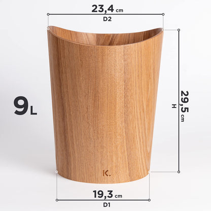 Kazai. Real Wood Waste Paper Bin Brje | Wooden Paper Basket for Office, Kids' Room, Bedroom and more | 9 liters | Ash