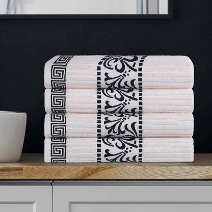 Superior Decorative 4-Piece Bath Towel Set, Greek/Floral Decor for Bathroom, Guest Bath, Spa, Household Essentials, Premium Absorbent Cotton