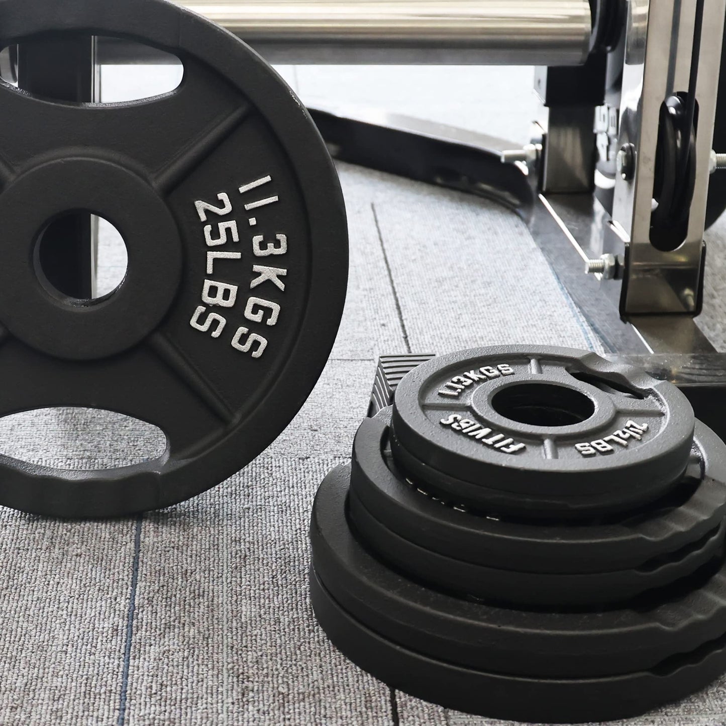 Signature Fitness Olympic 2-Inch Cast Iron Plate Weight Plate for Strength Training and Weightlifting, Two Hole Style, 25LB Pair