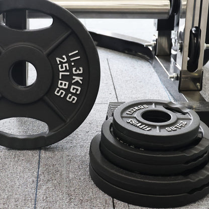Signature Fitness Olympic 2-Inch Cast Iron Plate Weight Plate for Strength Training and Weightlifting, Two Hole Style, 25LB Pair
