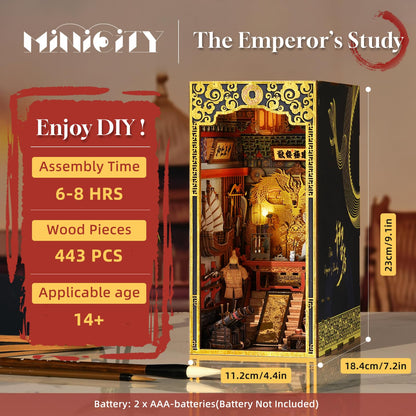 Minicity Book Nook Kit, DIY Miniature Dollhouse Booknook Kit, 3D Wooden Puzzle Bookend Bookshelf Insert Decor with LED Light for Teens and Adults(The