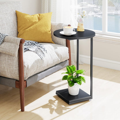 HDANI C-Shaped Side Table,Round End Table under Sofa,Bedside Table,Sofa Side Table with Metal Frame,Small Coffee Snack Table for Living Room
