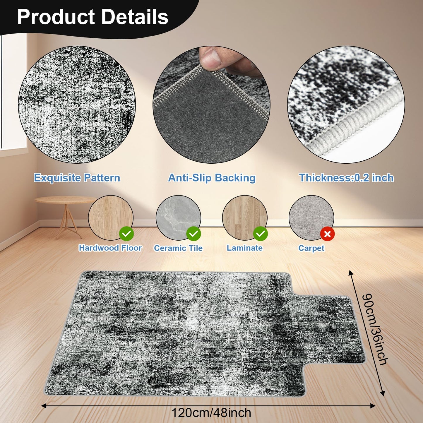 Capslpad Office Chair Mats for Hardwood Floor 90x120cm Non-Slip Modern Abstract Home Multi Purpose Chair Mat Low Pile Floor Protectors Computer Chair