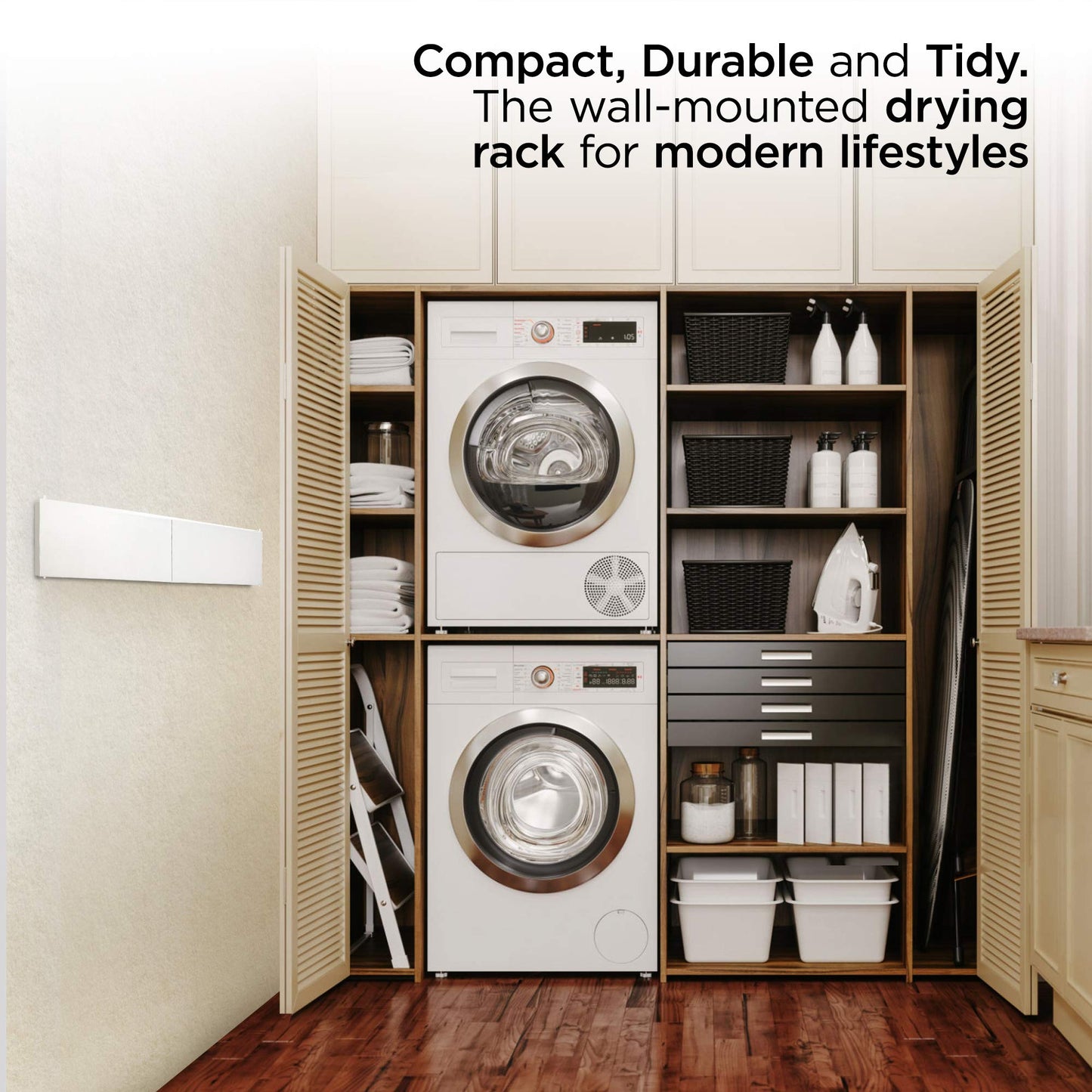 Step Up Laundry Drying Rack, Wall Mounted, Retractable Clothes Drying Rack, 25kg Capacity, 6 metres with Wall Template and Long Drill Bit - 100cm