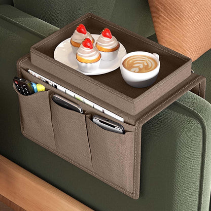 Sofa Armrest Organizer, Couch Caddy Arm Hanging Storage Bag With Cup Holder Tray, Anti-slip Armchairs Bedside Caddy Pouch Sofa Tidy Table for TV