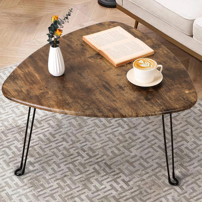 FEUFOAM Folding Coffee Table Triangle Designs Oval Coffee Tables Mid Century Wooden Triangular Accent Table with Metal Legs Foldable Industrial Sofa
