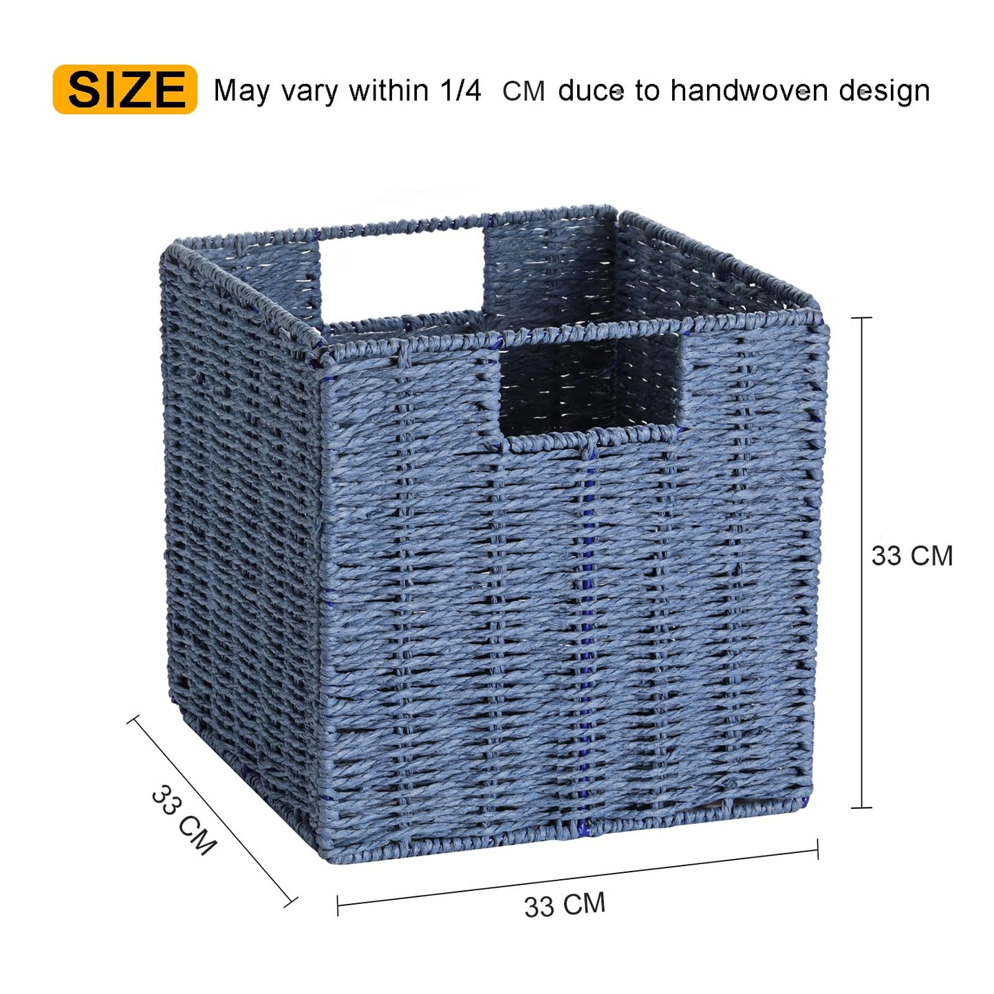 Vagusicc Wicker Storage Basket, Set of 2 Handwoven Wicker Basket for Storage, Foldable Storage Baskets Organizer Cube Bins with Handles for Shelves