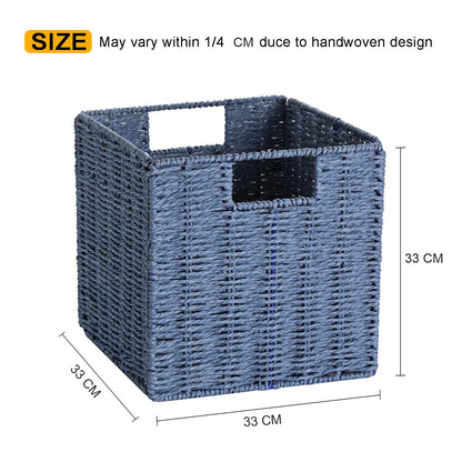 Vagusicc Wicker Storage Basket, Set of 2 Handwoven Wicker Basket for Storage, Foldable Storage Baskets Organizer Cube Bins with Handles for Shelves