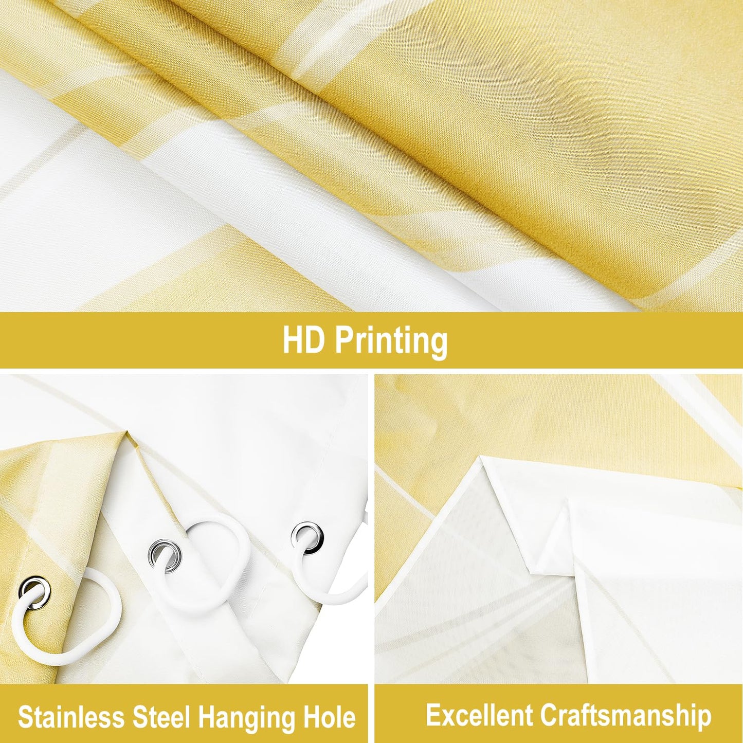 GCIREC Shower Curtain, 90x180cm, Modern Abstract Yellow White Ombre Striped Minimalist Art Waterproof Fabric Machine Washable Bathroom Curtain with