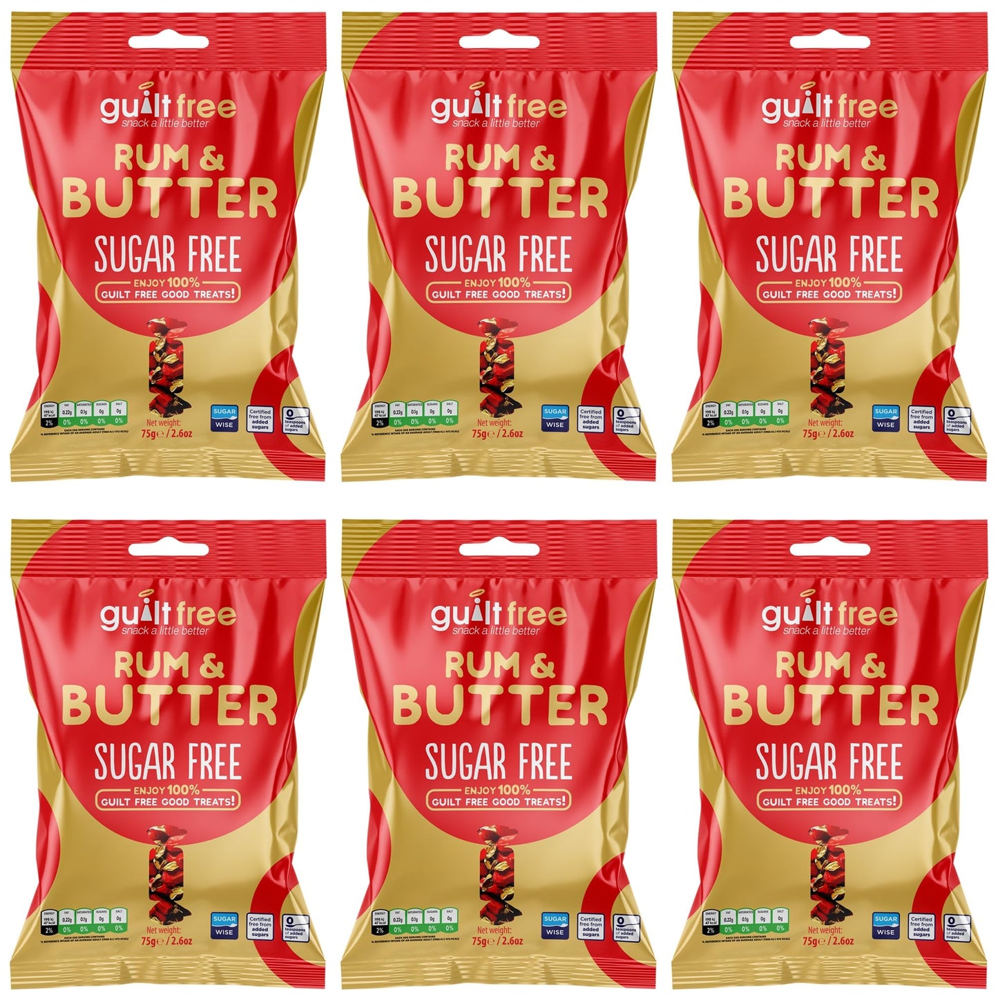 Guiltfree Sugar Free Rum & Butter Toffees Retro Classic Sweet Milk Chocolate Toffee Sweets | for Diabetic Gift Hamper Basket, Party Bags, Birthday