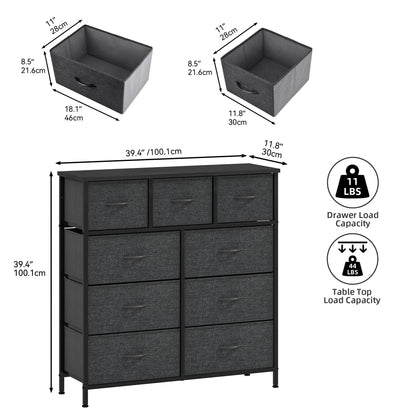 DWVO Chest of Drawers,Fabric Chest of Drawers Bedroom Cabinet with 9 Drawers,Dresser for Bedroom,Living Room With Handles,Wood Top and Sturdy Steel