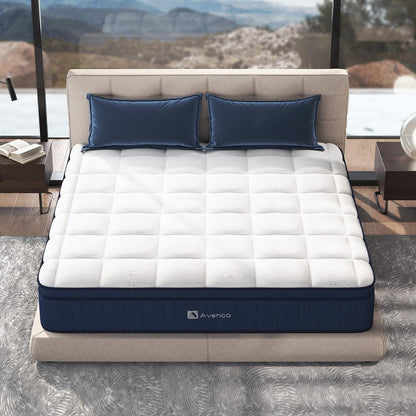 Avenco Double Mattress, 7 Inch Bamboo Foam Pocket Sprung Mattress double, Luxury Breathable Tencel Fabric Innerspring Hybrid Mattress, 4ft 6 Mattress