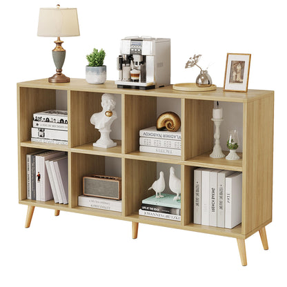 Flrrtenv 8-Cube Bookshelf 2 Tier Retro Bookcase with Legs, 120cm Wood Bookshelves Storage Organizer Shelf