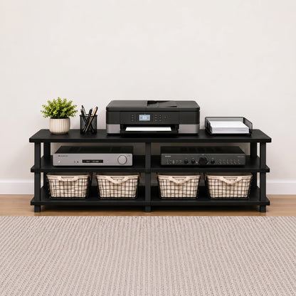 Furinno TURN-S-TUBE TV Stand, 3-Tier No Tools Entertainment Center, TV Console for TV up to 46 Inch, for Living Room, Bedroom, Dark Cherry