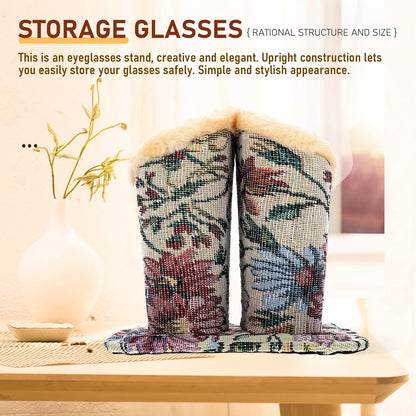 Operitacx Multi-Function Glasses Stand with Plush Lining Compact Decorative Eyeglass Holder for Household Desk Nightstand 5.12X4.72X4.72 Inches