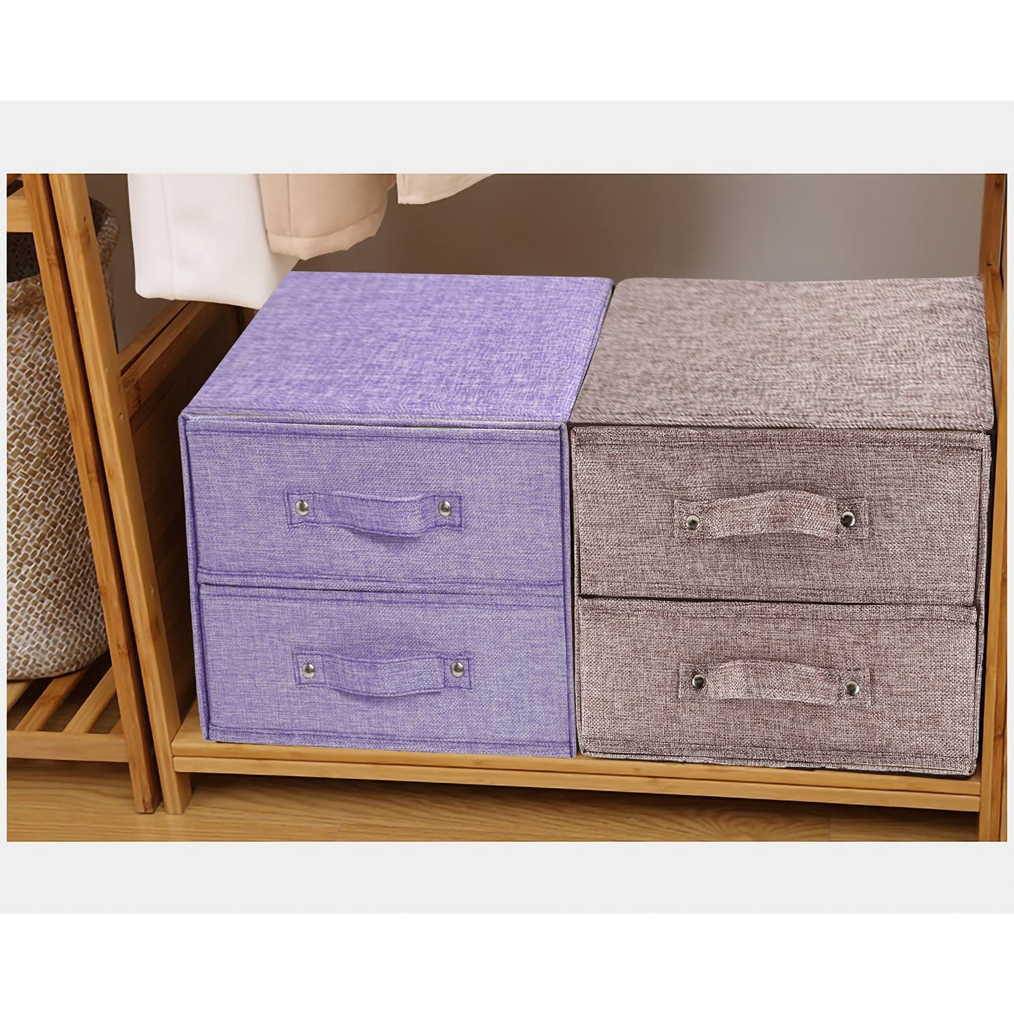 YINGGG Fabric Storage Box Storage Bins with Handle Drawer Organiser with Lid Folding Storage Bins Box Containers for Socks, Underwear, Bras, Ties