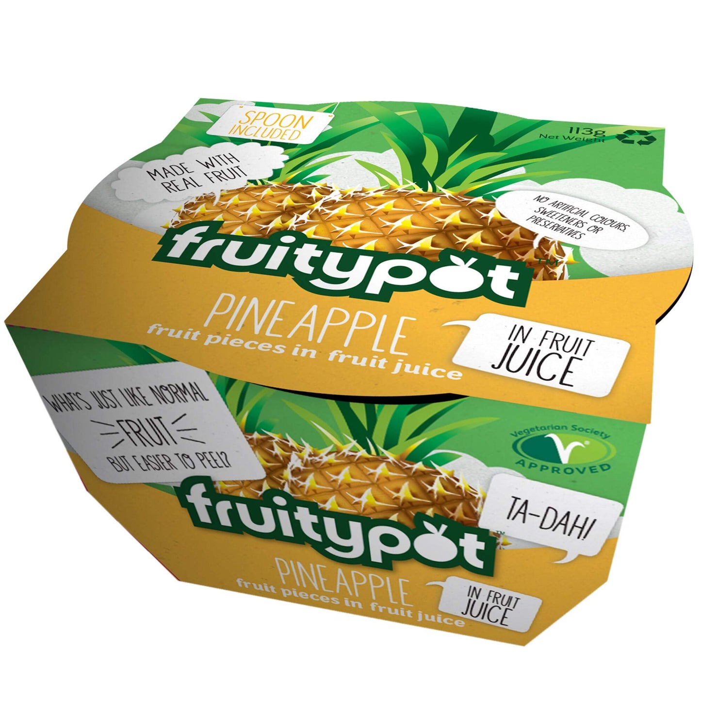 Fruitypot Pineapple in Juice, 18 x 113 g Pots