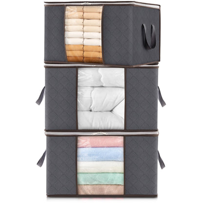 Lifewit 3 Pack Clothes Storage Bags, Foldable Storage Box Moving Bags Wardrobe Storage Organiser Packing Boxes for Moving House with Clear Window for