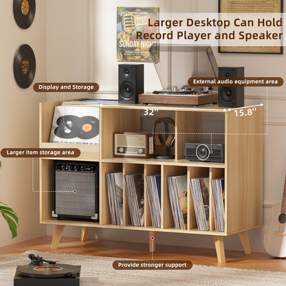 LELELINKY Large Record Player Stand, Turntable Stand with Storage, Vinyl Holder with Display Area, Record Player Table Holds Up to 450 Albums