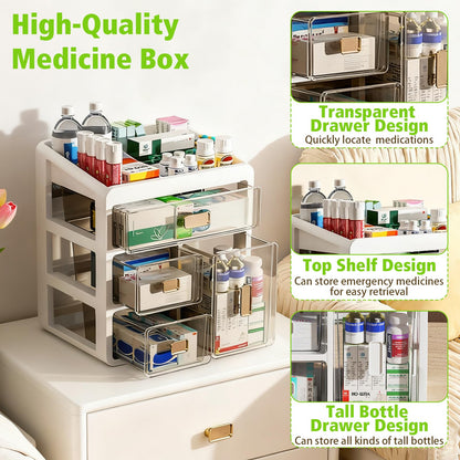 Ruiqas Stackable Medicine Storage Box with 4 Clear Drawers