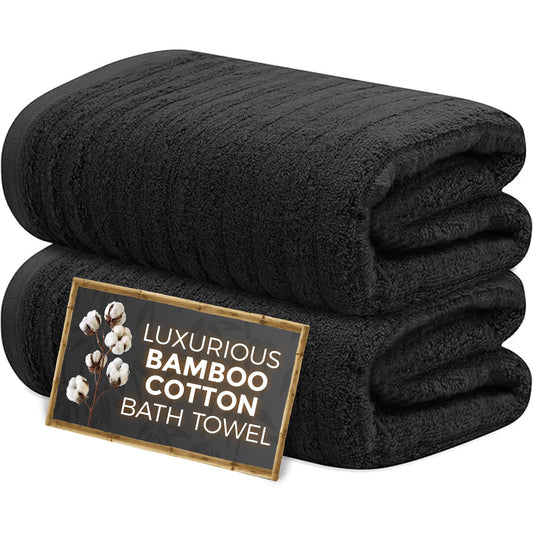 Towelogy Premium Bath Towels for Bathroom Set of 2 (70x120 cm), Super Soft Bamboo Cotton Blend Bathroom Towels (2, Noir)