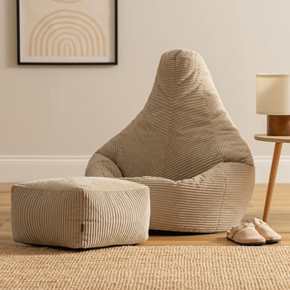 icon Dalton Cord Bean Bag & Footstool with Filling Included, Beige