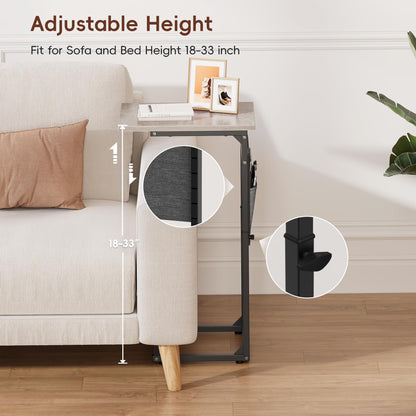 Vagusicc C-Shaped Side Table, Height Adjustable Sofa Side Table, Bedside Table with Cloth Storage Bag, C Tables End Table for Small Spaces