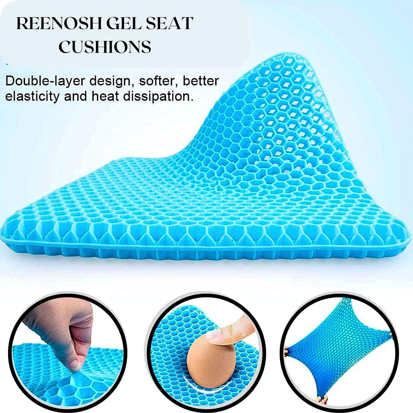 Gel Seat Cushion Double thickness Honeycomb design, Orthopaedic Cushion for Sciatica Tailbone Coccyx pain relief and Support