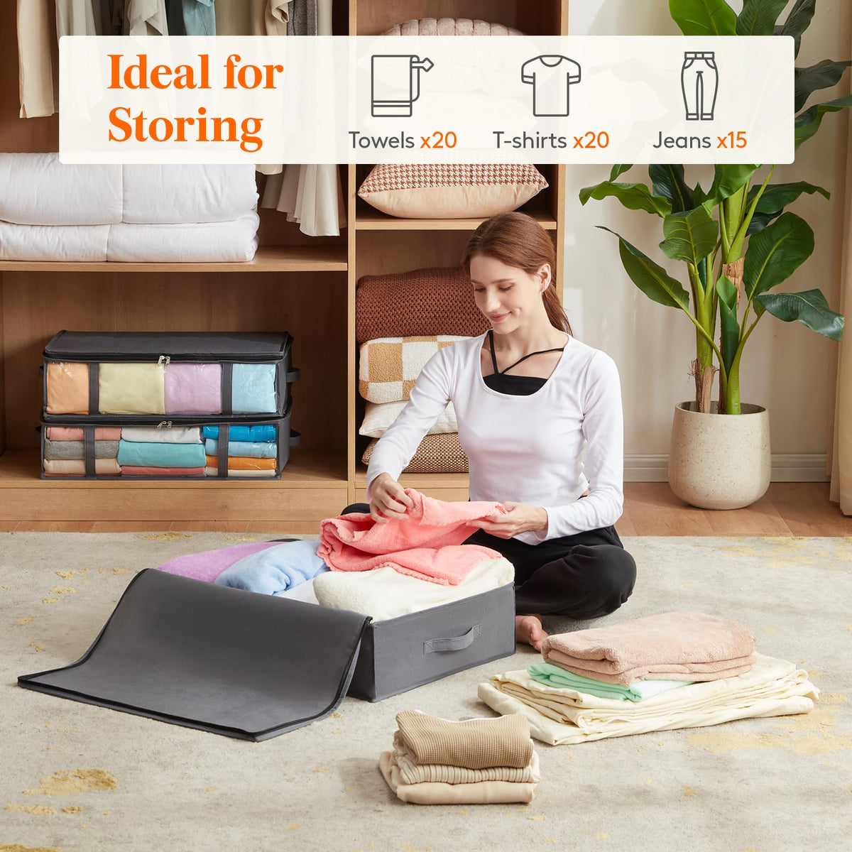 Lifewit 4 Pack Under Bed Storage,40L Clothes Storage Bags with Clear Window