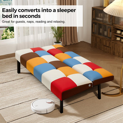 Panana Sofa Bed Click Clack Modern Sleeper Sofa Settee Rainbow Patchwork for Living Room/Guest Room
