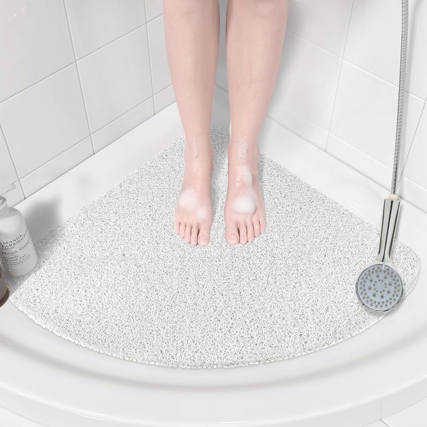 Corner Shower Mat Non Slip: Anti Mould Bath Mat - 60 x 60 cm Loofah Shower Mats for Inside Shower- Anti Slip Bath Mat for Inside Bath White Quadrant