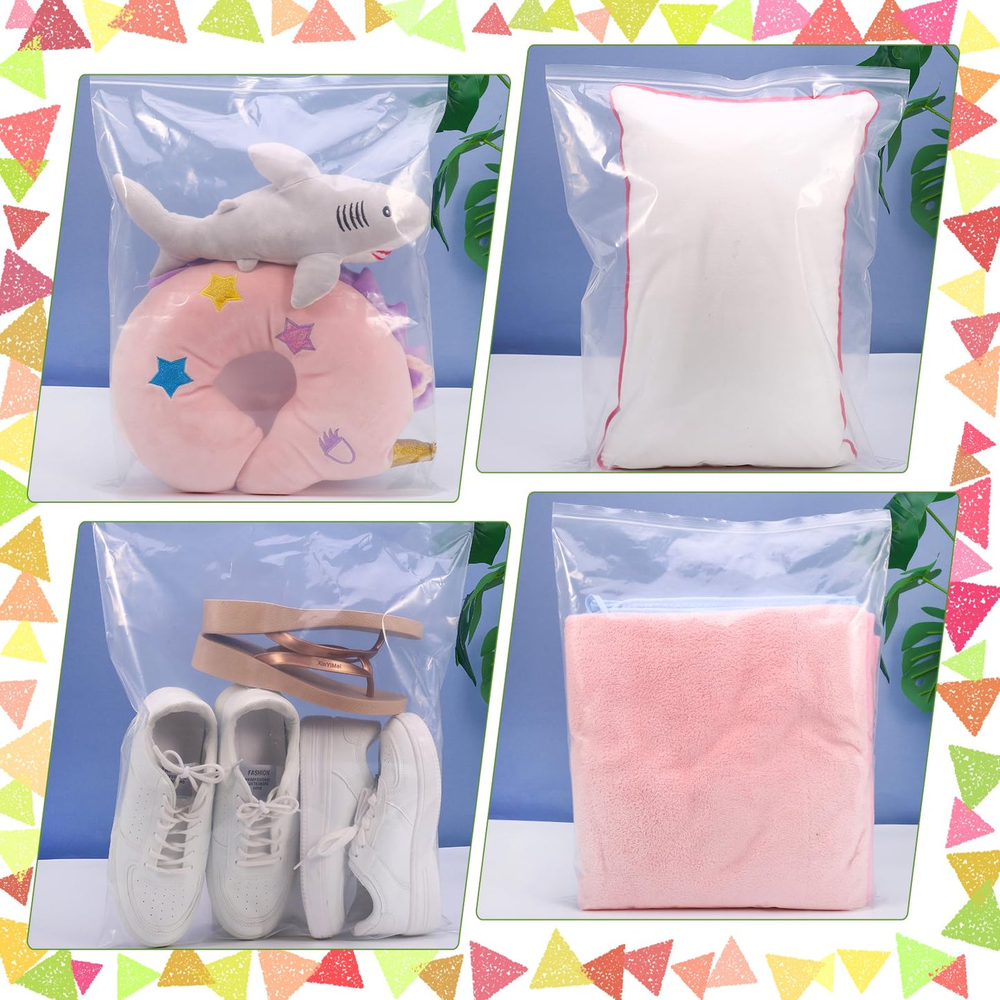 15PCS Large Ziplock Bags Clear Plastic Clothes Storage Bags, 40x50cm