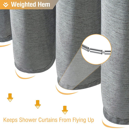 BTTN Long Linen Look Weighted Shower Curtain, Waterproof, 182x200cm, Grey