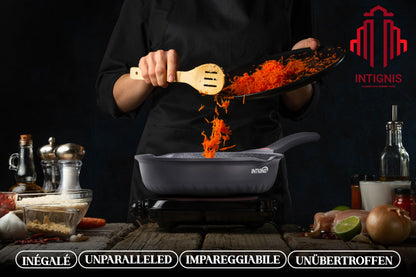 INTIGNIS Premium 28 cm Deep Frying Pan with Lid | Anti-Scratch | Induction Compatible | Non-Stick Interior | Heat Resistant Handle | Perfect for