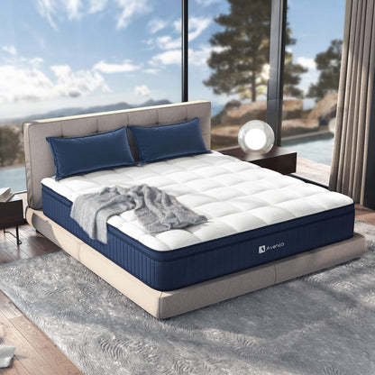 Avenco Double Mattress, 7 Inch Bamboo Foam Pocket Sprung Mattress double, Luxury Breathable Tencel Fabric Innerspring Hybrid Mattress, 4ft 6 Mattress